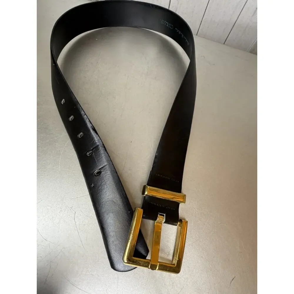 Cipriani Vintage Classic Black Leather Belt Gold Buckle Statement Italy Sz Small